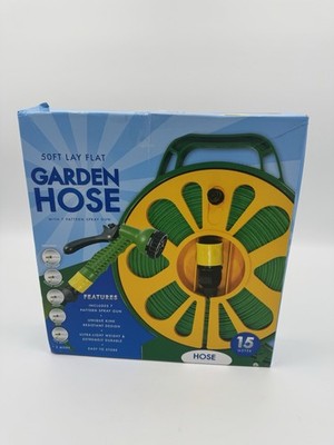 Garden Hose Soft Lay Flat with Reel and Spray Nozzle 15ft