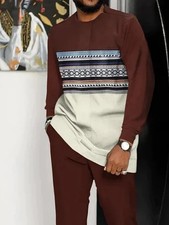 Men'S Plus Size 2pcs Ethnic African-Inspired Long Sleeve  Pants Set - XL-6XL, L
