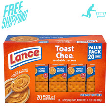 Lance Sandwich Crackers, ToastChee Peanut Butter, 20 Individually Wrapped Packs,
