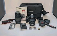 Canon EOS Rebel T5 DSLR 18MP Black Camera W/ 18-55mm & 75-300 Lens Flash Bundle