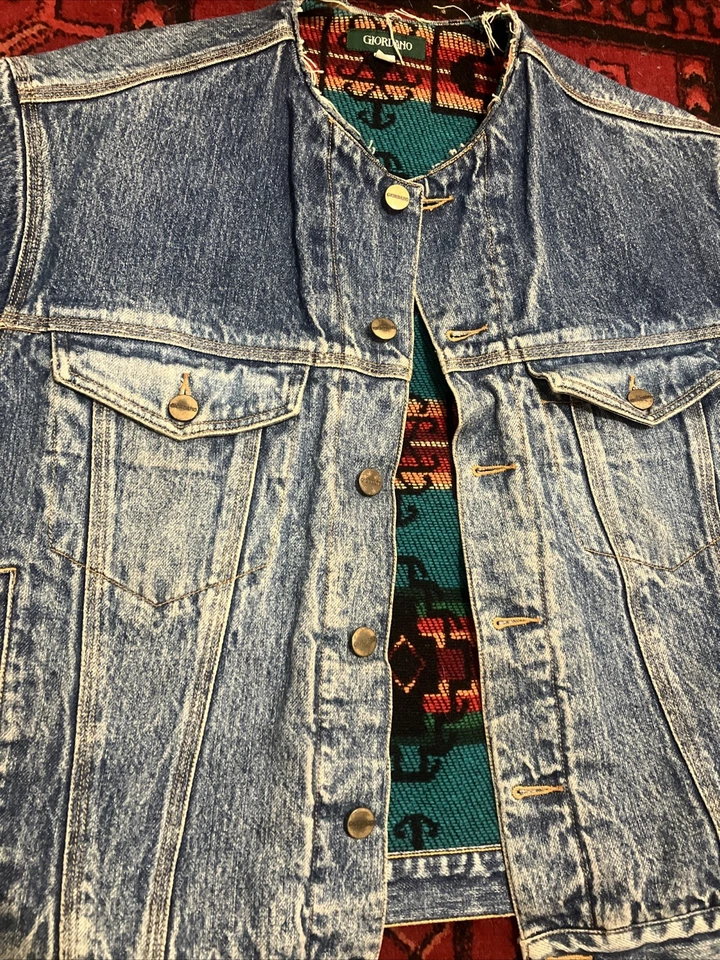 Jaqueta jeans vintage Giordano estampa nativa média Itália - Imagem 4 de 4