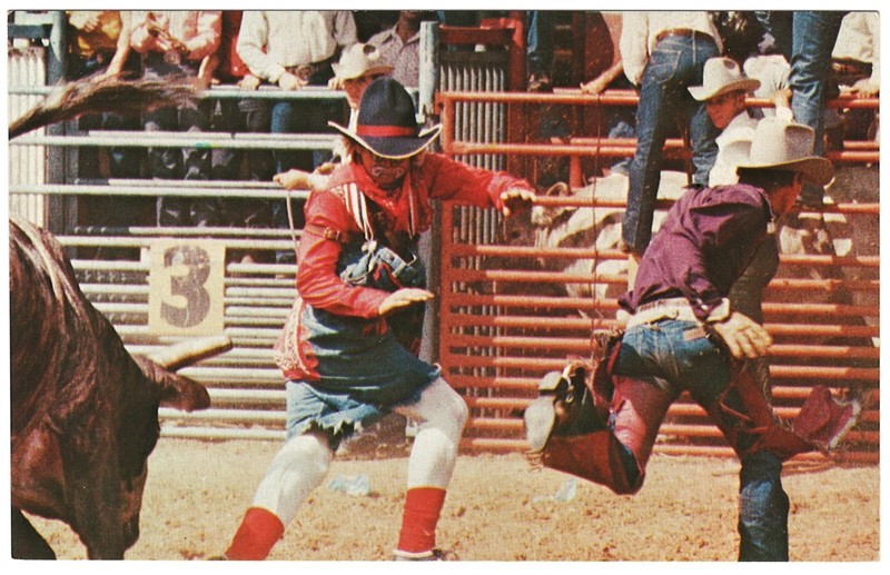Rodeo Clown Larry Minchey, All-Florida Championship Rodeo, Arcadia, FL. 1975.