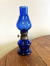 Vintage Cobalt Blue Glass Oil Lamp  8"