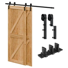 6 Feet Bypass Sliding Barn Door Hardware Kit for Double Wooden Doors-Single T...