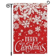 Merry Christmas Garden Flag 12x18 Inch Double Sided Red Winter Snowflake