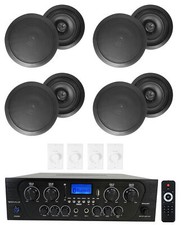 Rockville 4-Room Home Audio Kit Stereo 8 Black 8" Ceiling Speakers Wall Controls