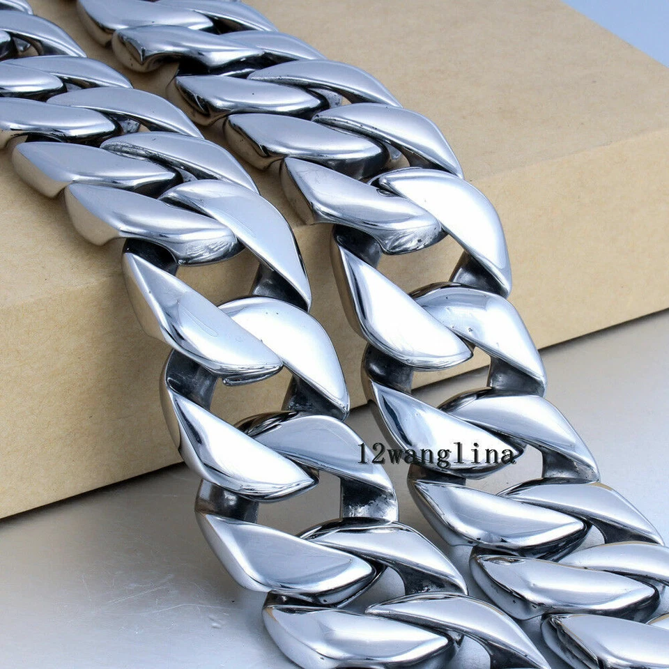 31 мм супер тяжелый обочины ссылка Мужская цепочка серебро 316L из нержавеющей стали ожерелье новый - Изображение 4 из 4