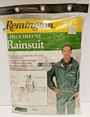 Remington 2-Piece Deluxe Rainsuit XXL Green Waterproof NOS Fishing Outside Work