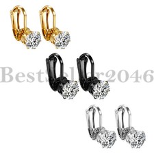 2pcs Women Girls Stainless Steel Round Cubic Zirconia Dangle Clip-on Earrings