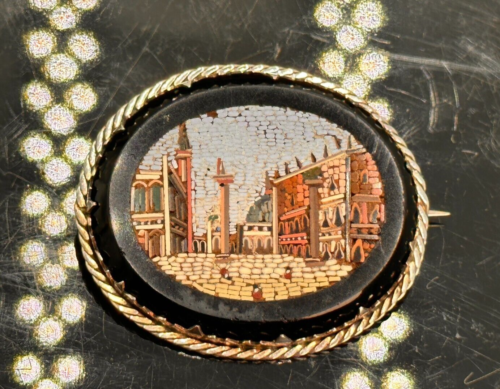 Antique Silver Mosaic in Onyx Brooch Depicting Cityscape - 第 1/12 張圖片