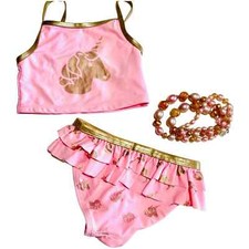 Flapdoodles two Piece Pink And Gold Unicorn Swimsuit Girls 2T NWOT