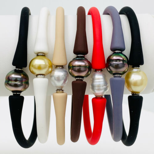 Tahitian South Sea Pearl Silicone Rubber Bracelet Bangle Elastic Assorted Colors - Picture 1 of 63
