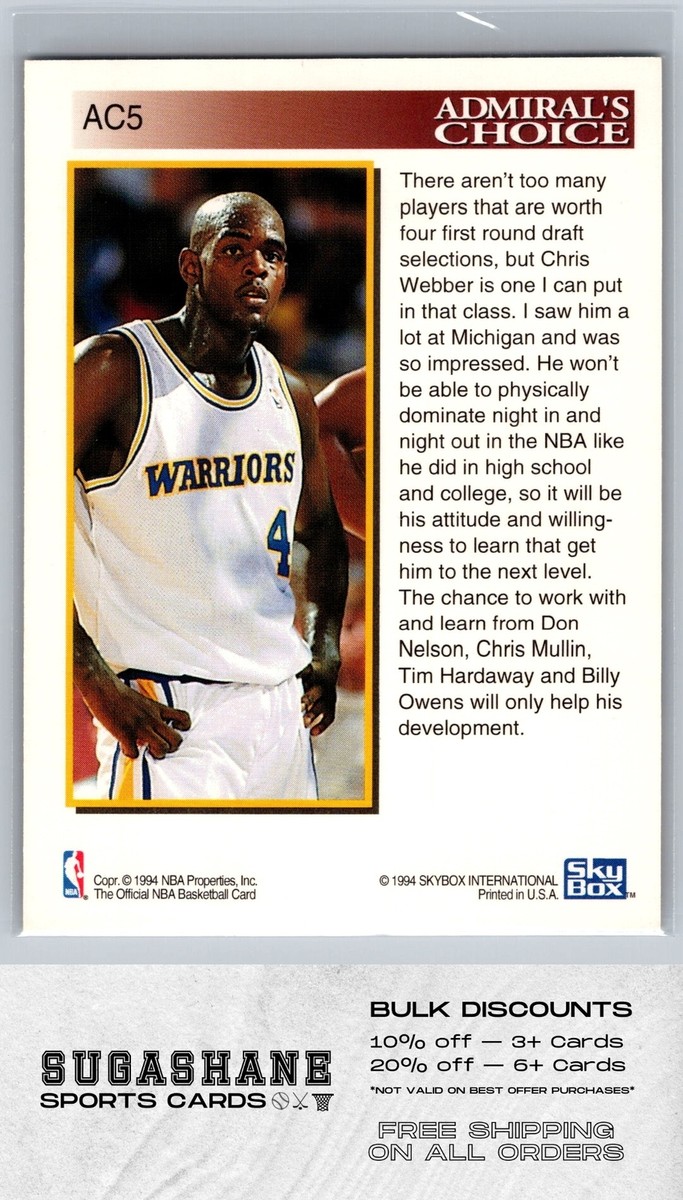 1993 Hoops AC5 Chris Webber Golden State Warriors Basketball Card