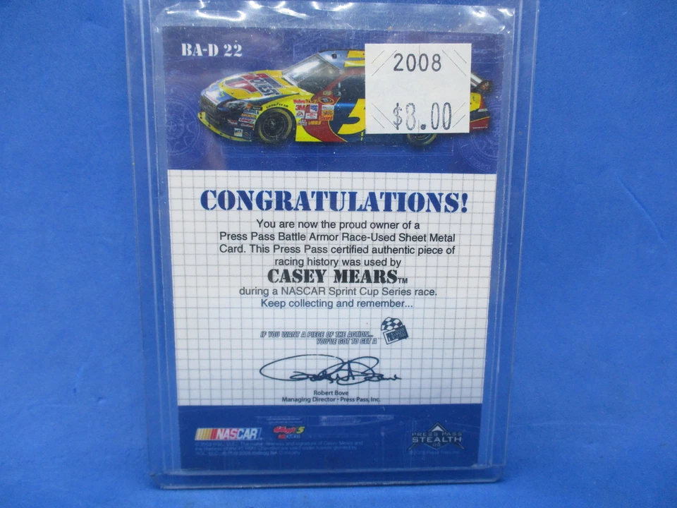 Casey Mears NASCAR 2008 Press Pass Stealth Battle Armor Sheet Metal Relic /120 - Image 2 of 2