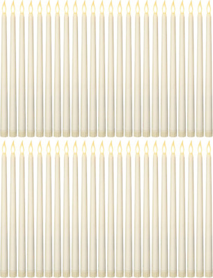 48 Pcs Ivory LED Taper Candles - Battery Operated Flickering Lights for Events