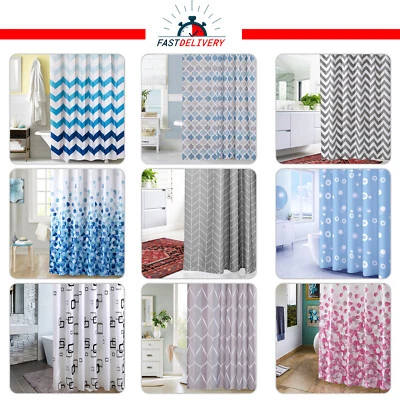 Extra Long Heavy Duty Polyester Fabric BATHROOM SHOWER CURTAINS with Ring Hooks