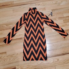 Brand New Black Orange Chevron turtleneck Bodycon Dress Medium