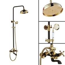 Black Gold Brass Bathroom Round Rainfall Shower Faucet Set Tub Mixer Tap frs913