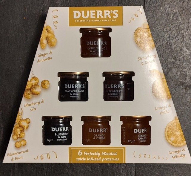 Gift Set Duerr's 6 Mini Glass Pots of Spirit Infused Preserve Jam
