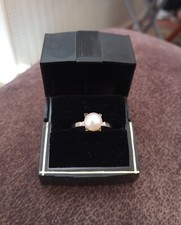 VINTAGE SINGLE 7mm PEARL STERLING SILVER 925 RING SZ 6.25 RETRO PRETTY 1960s