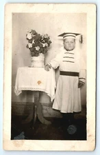 Vintage RPPC Postcard Boy Graduation Outfit With Flowers Real Photo
