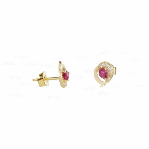 14K Gold VS/F-G Diamond And Ruby Gemstone Love Heart Stud Earrings Wedding Gift - Picture 10 of 12