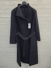 New Mango Long Black Italian Wool Belted Coat Size 1xlarge