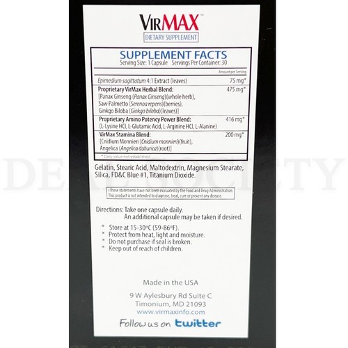 VirMax Natural Male Enhancement Capsules 30 CT Each Lot of 2