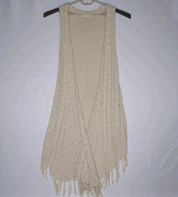 By Together Anthro Duster Vest Womens Medium Cream Chunky Cable Knit Hi-Lo Open