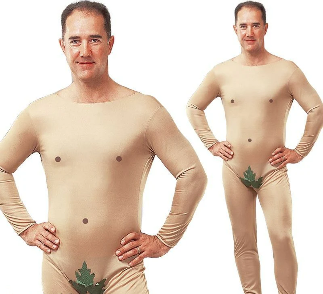 Mens Naked Man Adam Eve Stag Do Fig Leaf Jumpsuit Fancy Dress Costume Adults 