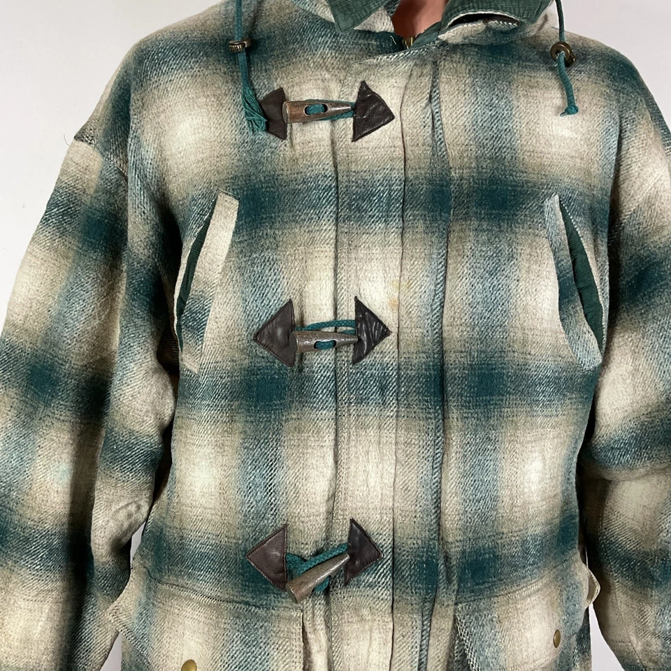 Vtg 90s Shadow Plaid Zip Up Surf Skate Grunge Hippie Retro Baja Hoodie Jacket L - Image 4 of 4