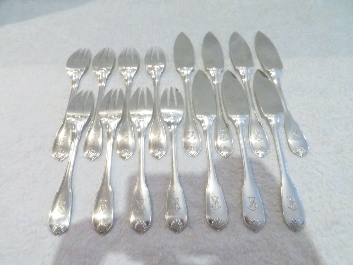 Early 20th c French 950 silver 15p fish cutlery set E