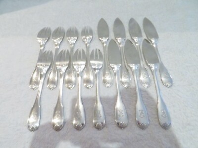 Early 20th c French 950 silver 15p fish cutlery set E Puiforcat