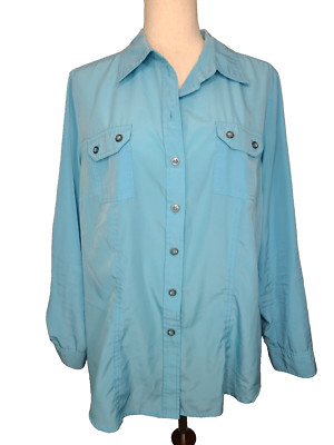 Tanjay Womens Long Sleeves Blouse Shirt Top Button Up Light Blue Size 14 A168