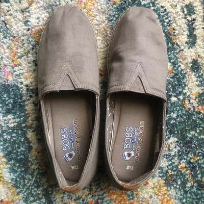 BOBS Skechers Taupe Memory Foam Espadrille Slip-on Shoes Canvas Comfort Size 7.5
