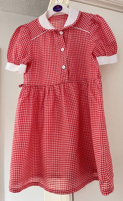 Mädchen rot und weiß Tesco Karo Schulkleid Alter 7 Jahre