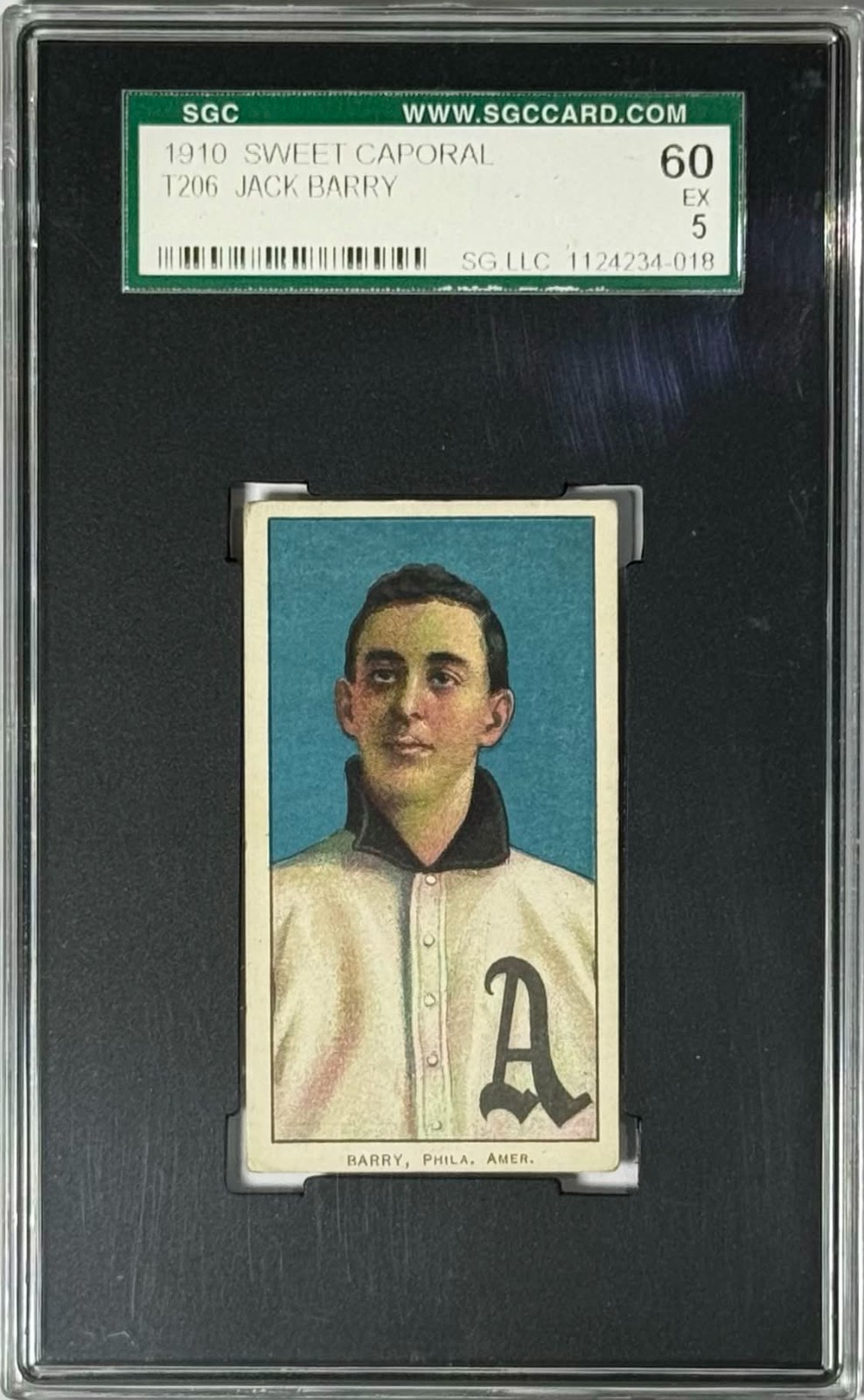Jack Barry 1910 T206 Sweet Caporal 350 SGC 5 (EX) 60 Baseball Card