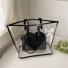Clear Jelly Tote Bag Heart Pouch Large Should...