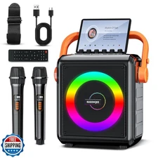 Karaoke Machine,8000mAh Portable Bluetooth Speaker with 2 Wireless Microphone