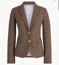 J CREW Schoolboy Wool Blend Blazer Houndstooth Crest Button Women sz.2 BA906 NEW