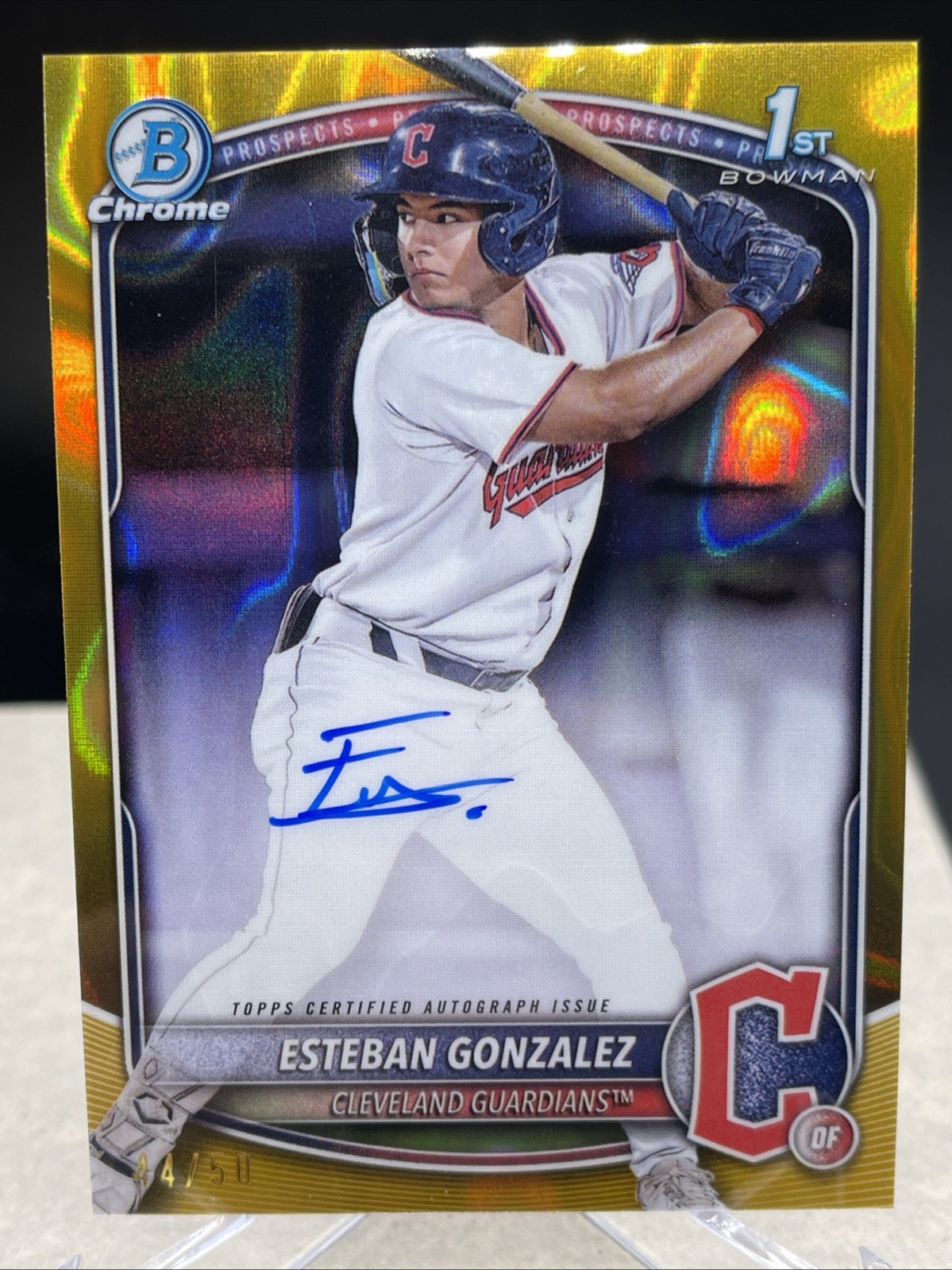 Esteban Gonzalez 2025 Bowman Chrome 1st Gold Lava RC Auto 44/50 Guardians 