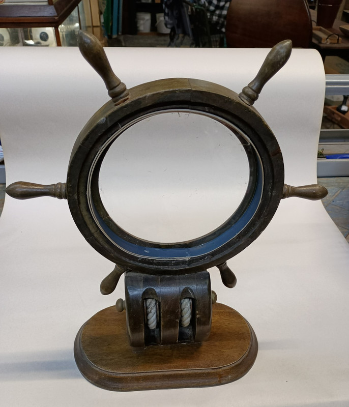 Nautical Wooden Miniature Ships Wheel Frame with Pulley Stand
