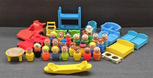 Vtg Fisher Price Little People Lot of Wood & Plastic Figures 70's-80's Dog Cars