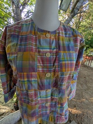 VTG Orvis Women s Multi Patchwork Plaid Indian Madras Button-up Shirt Jacket  12