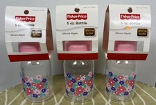 Fisher Price Baby Bottles Lot Of 3 5 Oz BPA Free Flowers BRAND NEW