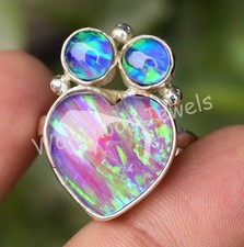 925 Sterling Silver Ring Pink Fire Opal Heart Beautiful Women Ring Size 9 US