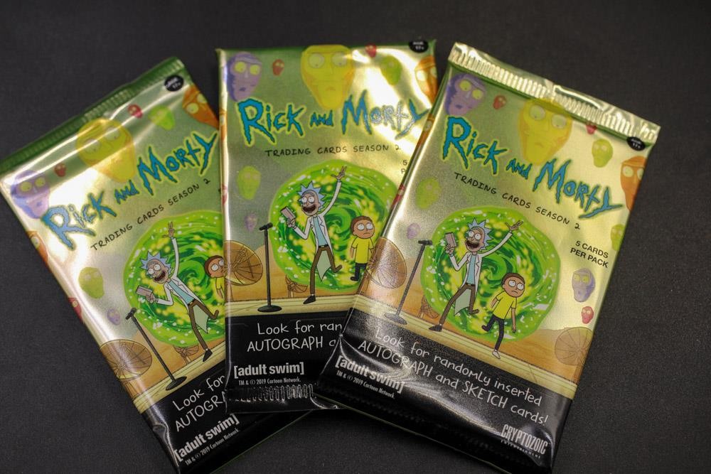 Lote de 3 tarjetas coleccionables Cryptozoic Rick and Morty 2019 temporada 2 paquete sellado de fábrica