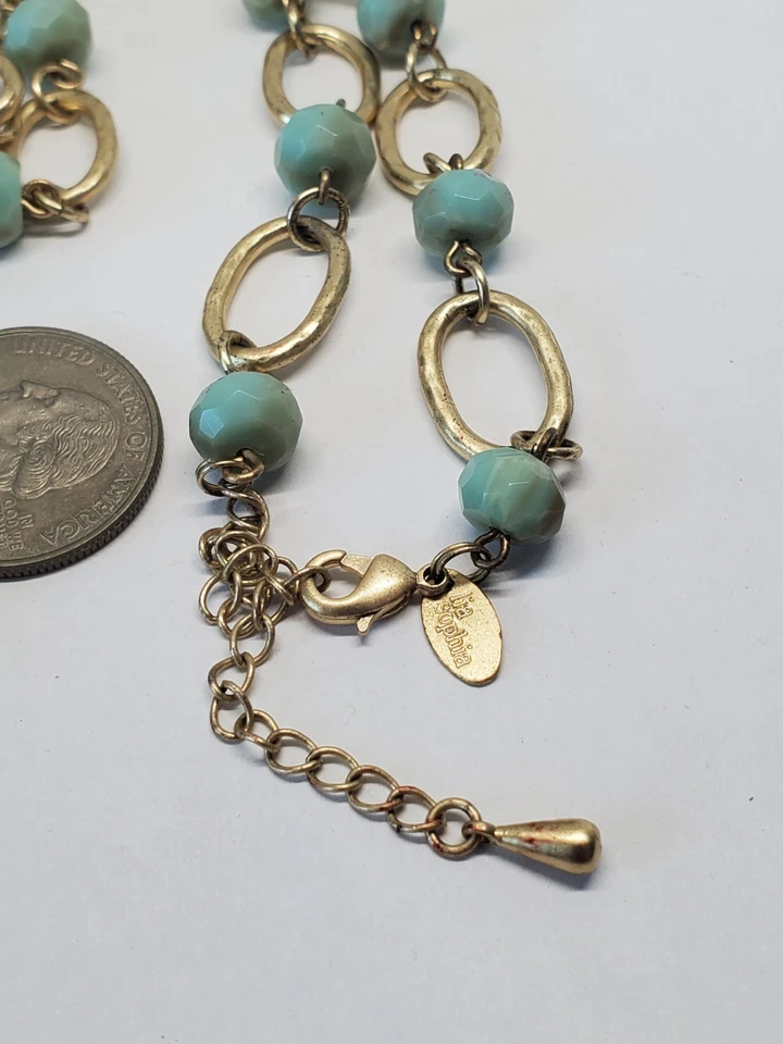 Collar Lia Sophia Tahoe Imitación Turquesa Piedra Menta Tono Dorado Y Gota Foto 4 de 4