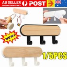 1/5Pcs Wooden Wall Mounted Hanging Hanger 5 Hooks Key Holder Storage Rack New