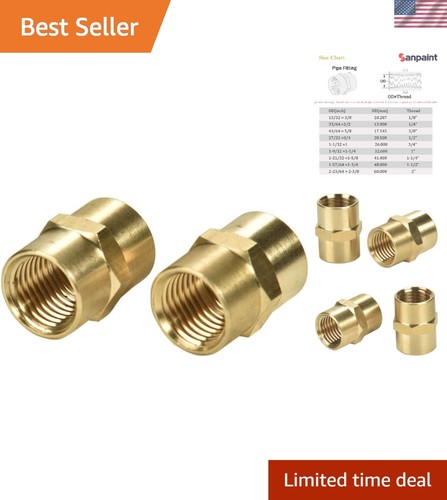 2 Pack 1/4" x 1/4" NPT Coupler, Brass Female Pipe Fitting